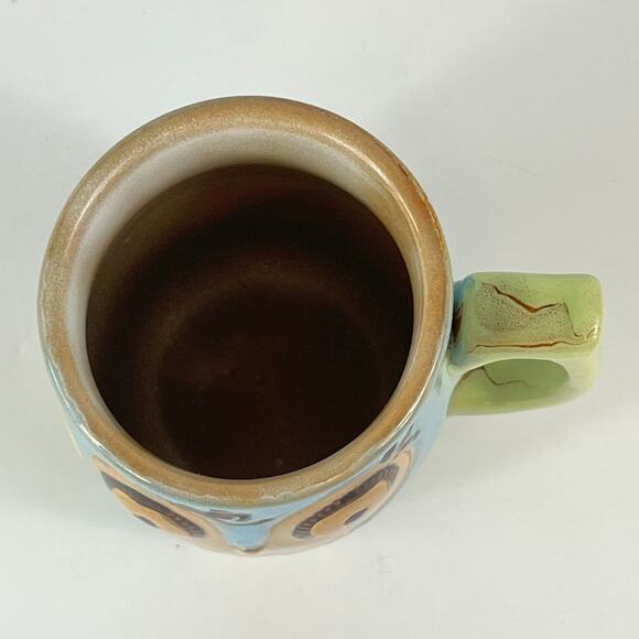 Gibson Owl Coffee Mug Hand Painted Blue Green Bird Stoneware Glaze Character Tea - Picture 5 of 16